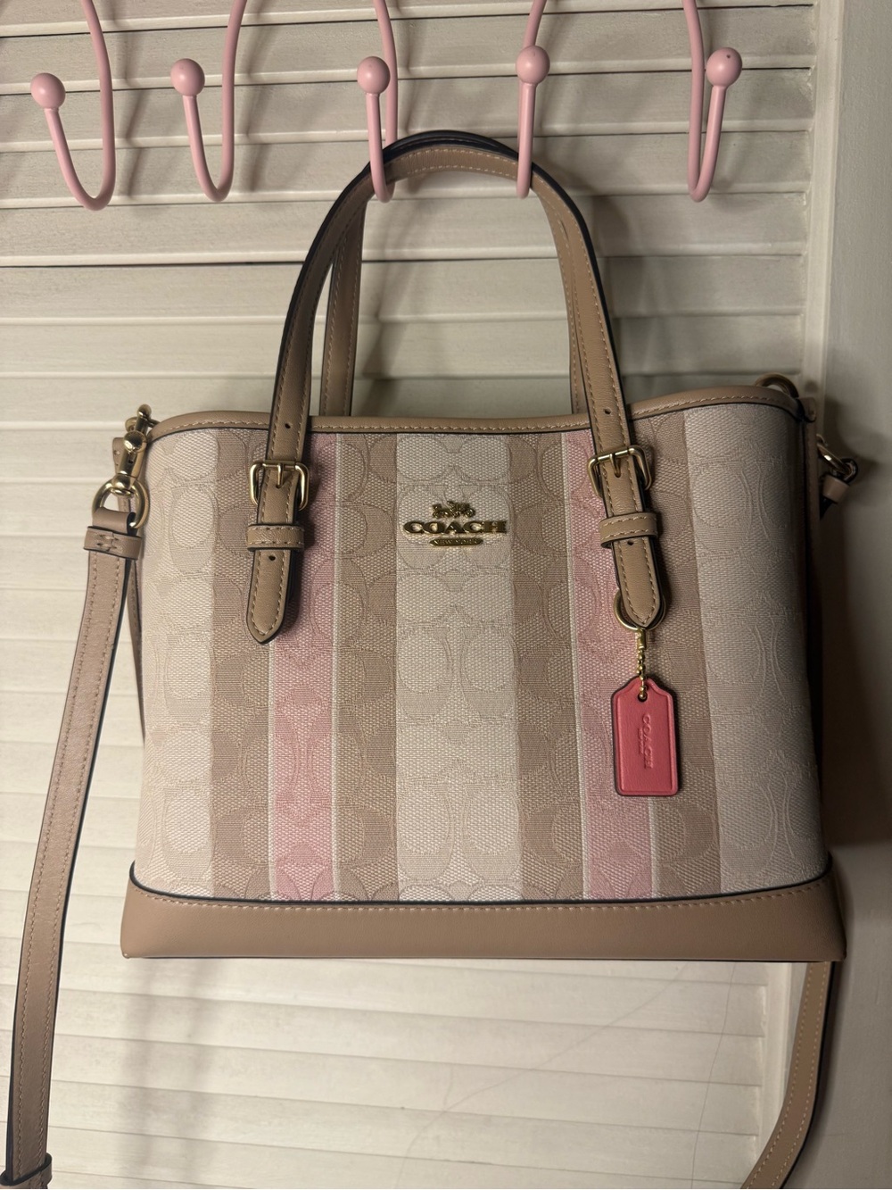 Coach Pink Stripe Signature Tote Bag Pink and Tan 💗🍦